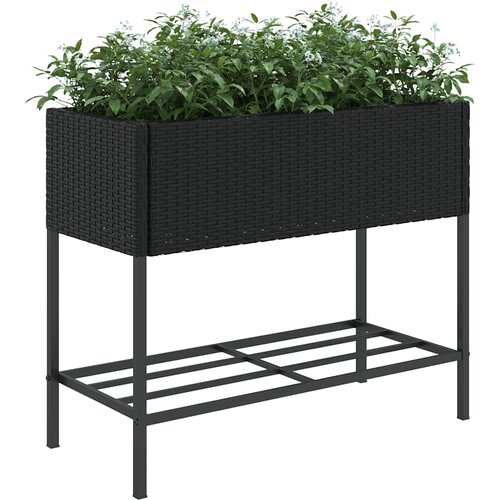  Vrtne sadilice s policom 2 kom crne 90 x 40 x 75 cm poliratan Slike