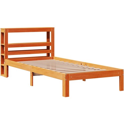 VidaXL Posteljni okvir z vzglavjem vo&amp;scaron;čeno rjava 90x200 cm borovina, (21303514) Slike