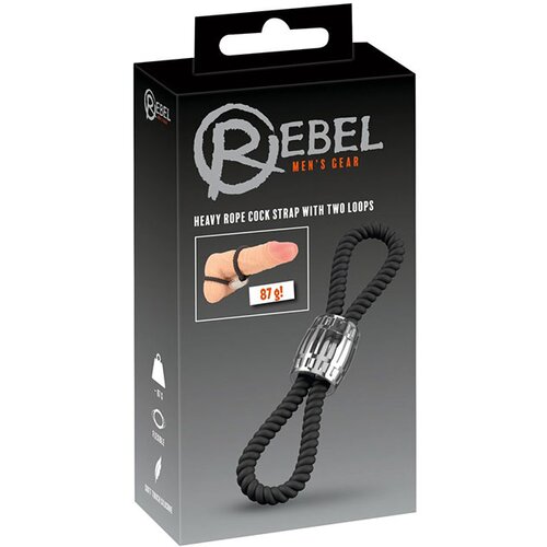 Rebel Heavy Rope Cock Strap with 2 Loops Black Slike