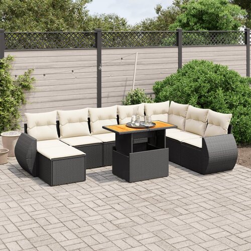 vidaXL 9-dijelni set vrtnih sofa s jastucima crni od poliratana Cijene