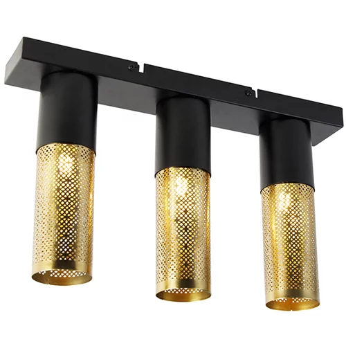 QAZQA Industrijska stropna svetilka črna z zlato podolgovato 3-light - Raspi