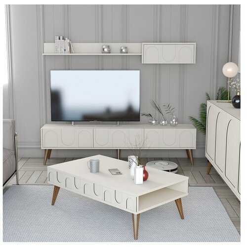 Hanah home Set TV komoda i klub sto Lyon 3, 4 komada, Krem Cene