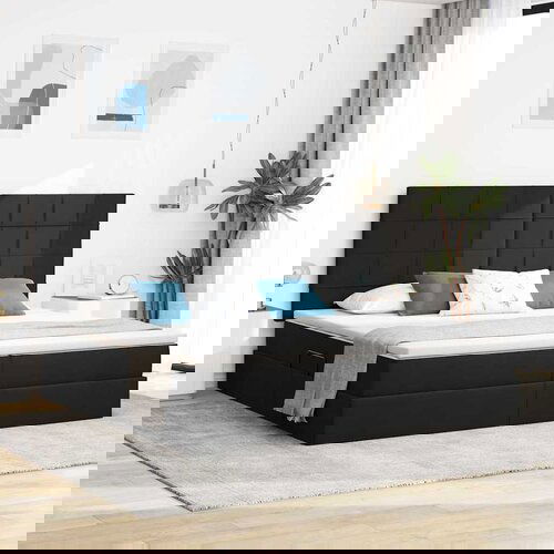 VidaXL Krevet S LED lampica s uzglavljem Crna 200 x 200 cm tkanina Slike