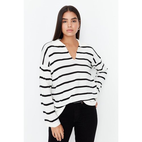 Trendyol Black Super Oversize Striped Knitwear Sweater Slike