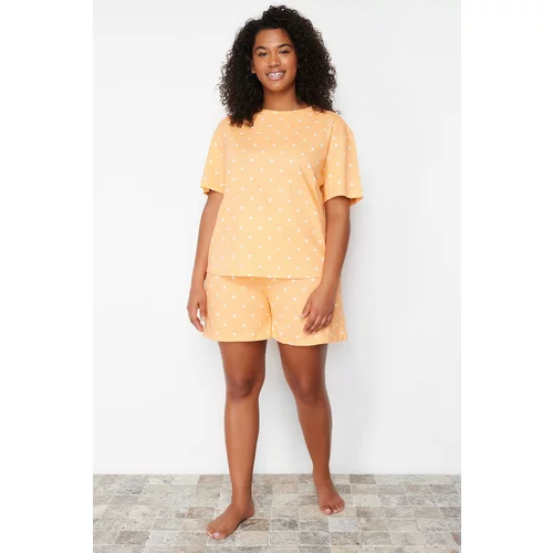 Trendyol Curve Orange Heart Pattern Knitted Pajamas Set