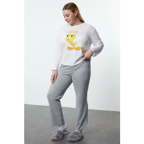 Trendyol Curve Gray Tweety Licensed Knitted Pajama Set