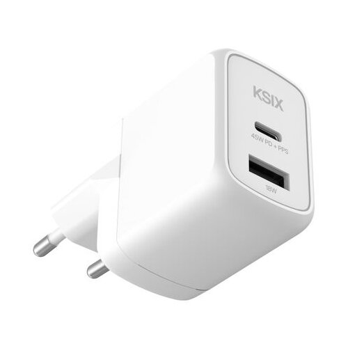 Ksix Gan ultrabrzi zidni punjač 45W PD &amp;amp; PPS, 1 x USB-C + 1 x USB-A, bijeli Slike