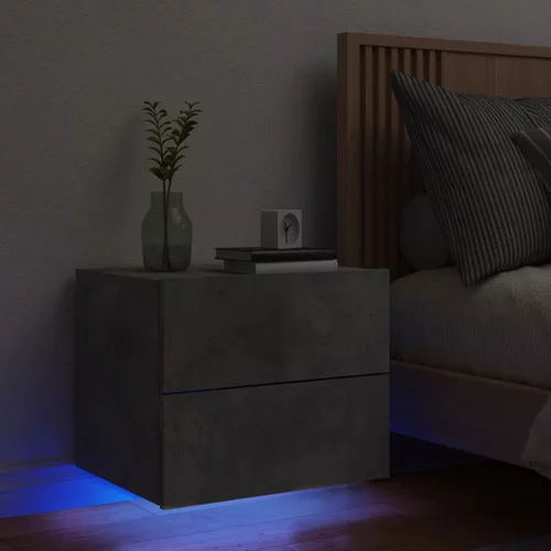 vidaXL Stenska nočna omarica z LED lučkami betonsko siva