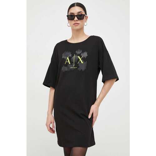 Armani Exchange Bombažna obleka črna barva Slike