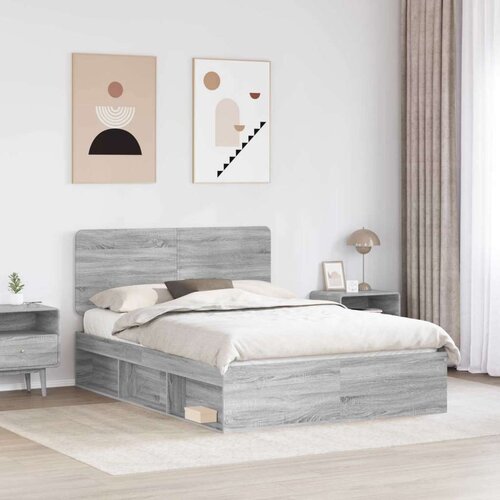  Okvir za krevet s uzglavljem Siva Sonoma 140 x 200 cm Slike