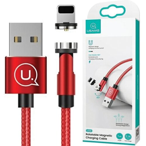Usams KABEL MAGNETYCZNY U59 LIGHTNING 2.1A FAST CHARGE 1M PLECIONY CZERWONY/RED SJ472USB02 (US-SJ472) REGULOWANY KĄT, (21980510) Cene