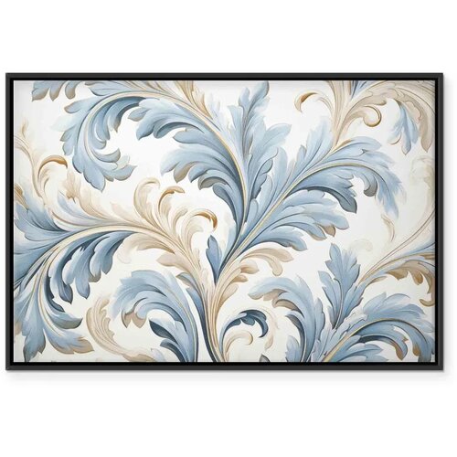  Slika - Baroque Ornaments in Light Cream-Blue Hues 60x40 U crnom drvenom okviru Slike