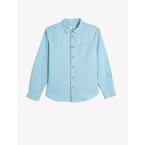 Koton Linen Blend Shirt Basic Long Sleeve Single Pocket Detailed
