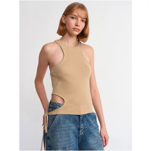 Dilvin 10347 Crew Neck Right Side Laced Knitwear Undershirt-Beige