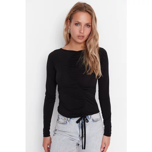 Trendyol Black Ruffle Detailed Fitted Knitted