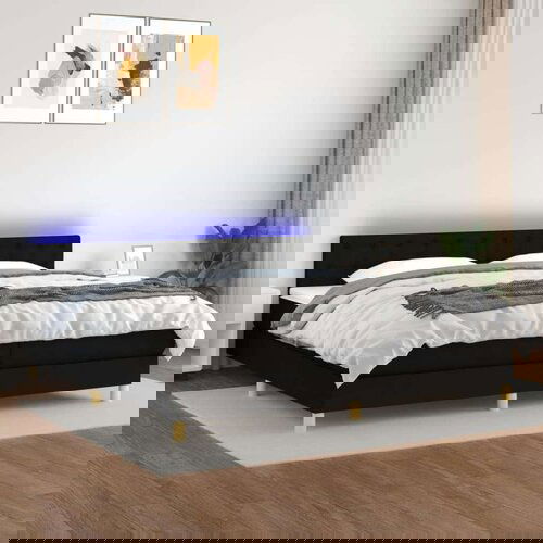  Krevet box spring s madracem LED crni 200x200 cm od tkanine Slike