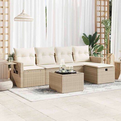 VidaXL 6-dijelni set vrtnih sofa s jastucima bež od poliratana Slike