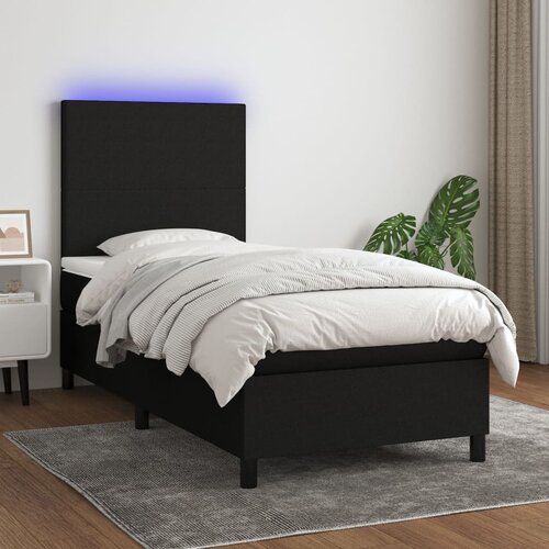 VidaXL Box spring postelja z vzmetnico LED črna 100x200 cm blago Slike