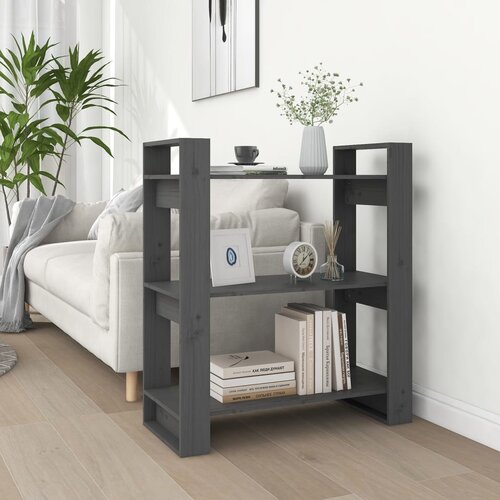 VidaXL knjižna omara/pregrada siva 80x35x91 cm trdna borovina Slike