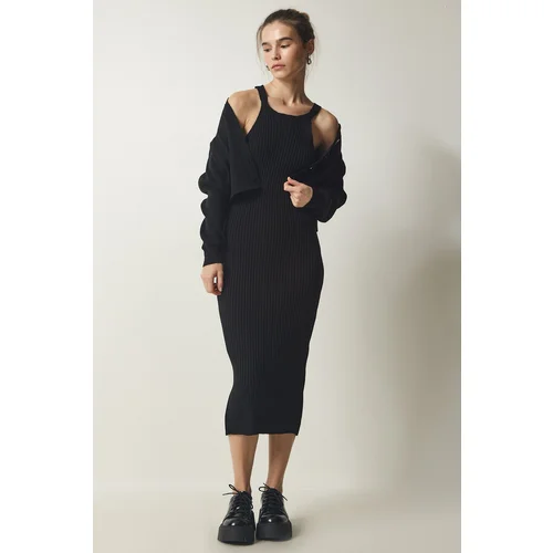  Women's Black Cardigan Dress Knitwear Suit