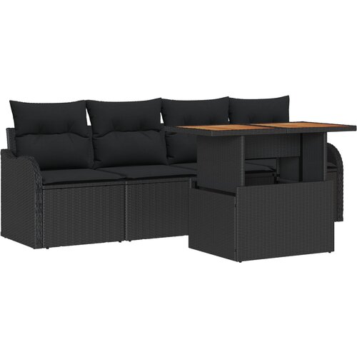 vidaXL 5-delni set vrtne sofa z blazinami Rjav poli ratan akacije, 2-sedežna vrtna sofa z blazinami Črn poli ratan Cene