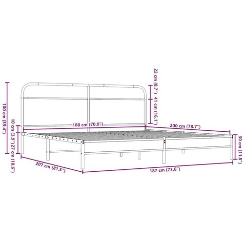 VidaXL metalni okvir kreveta bez madraca smeđa boja hrasta 180x200 cm Slike