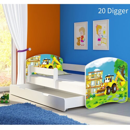 ACMA Dječji krevet s motivom, bočna bijela + ladica 140x70 cm - 20 Digger Cijene