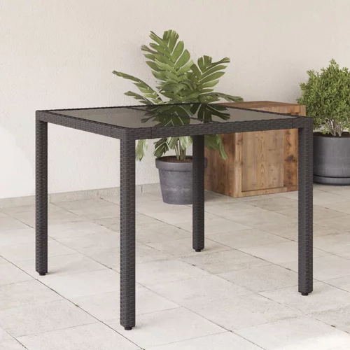  Vrtni stol sa staklenom pločom crni 90x90x75 cm od poliratana