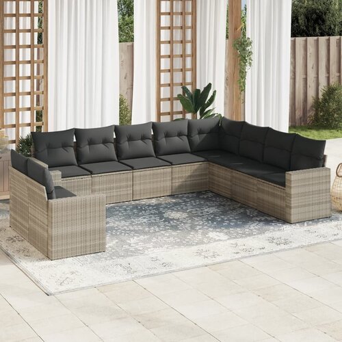 vidaXL 10-dijelni set vrtnih sofa poliratan s jastucima svijetlosivi Cijene