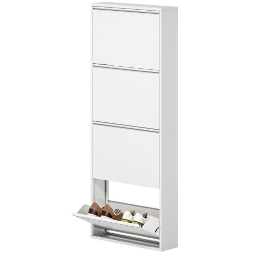 Nesta Kovinska omarica za čevlje, 4 prekati, za 8 parov čevljev, ozka stenska omara, bela, 55 x 15 x 139,5 cm, za hodnik, (5000493113) Cene