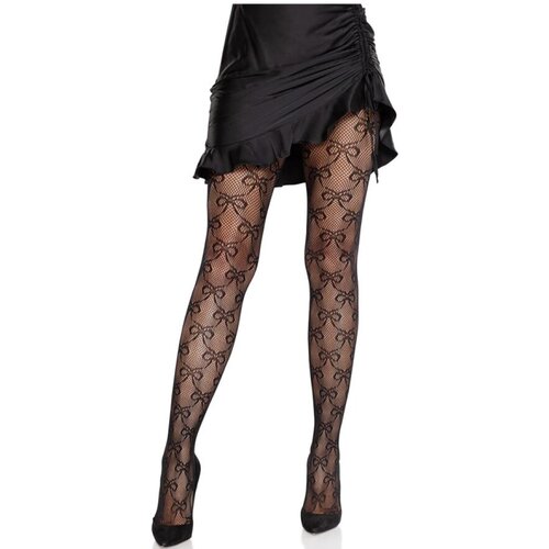 LEG AVENUE HOSIERY LEG AVENUE - FISHNET TIGHTS WITH BOW BLACK Cene