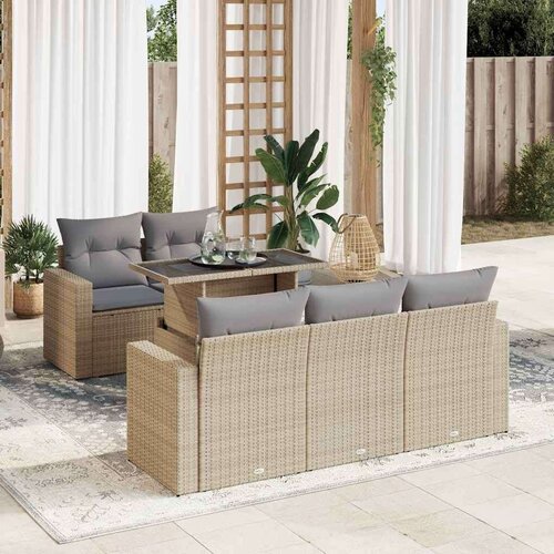 VidaXL 6-dijelni set vrtnih sofa s jastucima bež od poliratana Slike