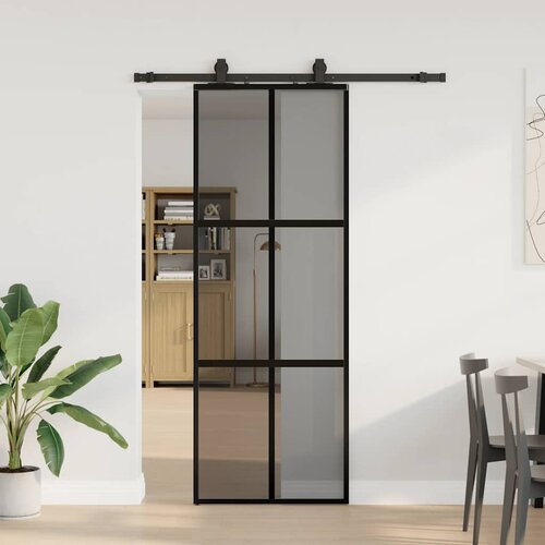 VidaXL Klizna vrata s priborom crna 76 x 205 cm kaljeno staklo Slike