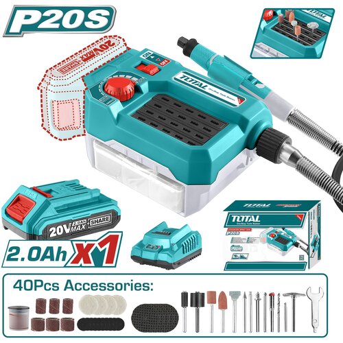 TOTAL TOOLS Akumulatorski modelarska brusilica 20V/33000rpm/P20S (SET Baterija 1x2Ah, Punjač) (TMGLI20011) Slike