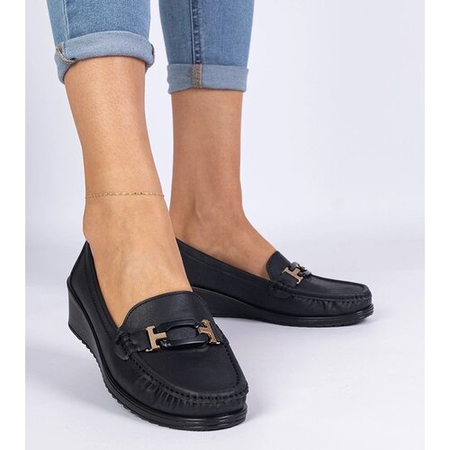 D/CEO marka niezdefiniowana Black women&amp;#039;s loafers with a wedge made of eco-leather Kappi Slike