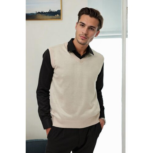 Dewberry 90829 V Neck Sleeveless Knit Mens Sweater-STONE Slike