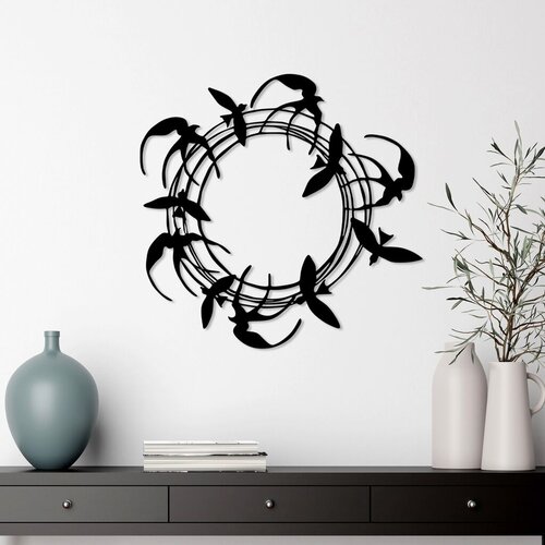 Wallity Zidna dekoracija Spiralne ptice 3, 57 x 55 cm, Crna Cijene