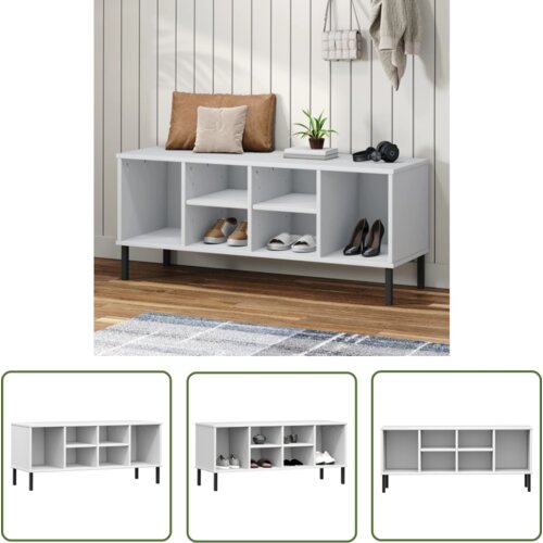 The Living Store Regal za čevlje s kovinskimi nogami bel 106x35x45 cm trden les - Regal Za Čevlje, (21744588) Cene