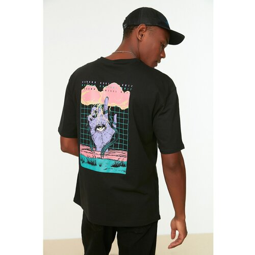 Trendyol Black Men's Relaxed Fit 100% Cotton Crew Neck Short Sleeve Printed T-Shirt Slike
