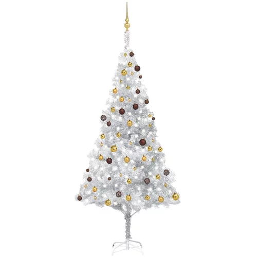  Umjetno osvijetljeno božićno drvce i kuglice srebrno 240 cm PET