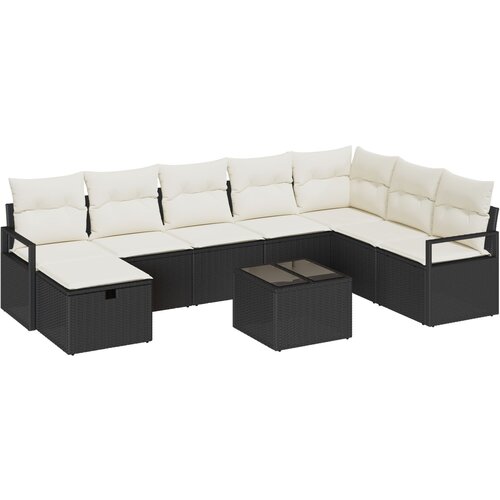 vidaXL 9-delna vrtna sofa s blazinami črna poli ratan, 2-sedežna vrtna sofa s shranjevanjem in blazinami črna poli ratan Cene