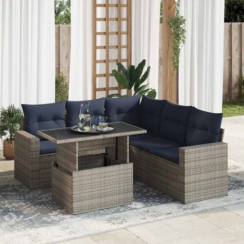 VidaXL 6-dijelni set vrtnih sofa poliratan i bagrem s jastucima sivi Slike