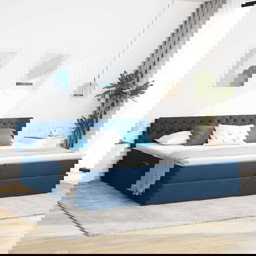  Krevet S LED lampica s uzglavljem Plava 200 x 200 cm tkanina Cijene