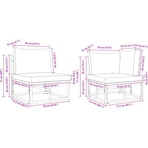VidaXL Sjedeća garnitura za vrt 7 pcs Crna Aluminij Slike