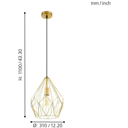 Eglo visilica Carlton, 1 x E27, zlatna, 31 cm, 49933 Slike