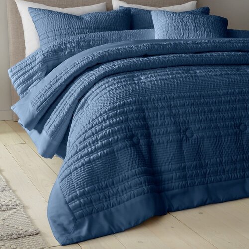 Catherine Lansfield Modro prešito pregrinjalo 220x220 cm Lennon Stripe – Cene