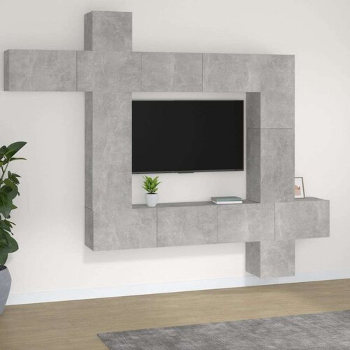  9-dijelni set TV ormarića siva boja betona konstruirano drvo Slike