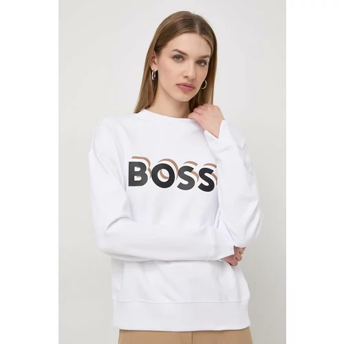 Boss Pamučna dukserica za žene, boja: bijela, s aplikacijom