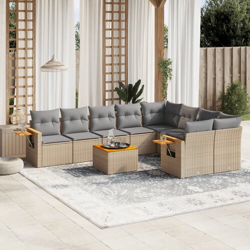  10-dijelni set vrtnih sofa s jastucima bež od poliratana Slike