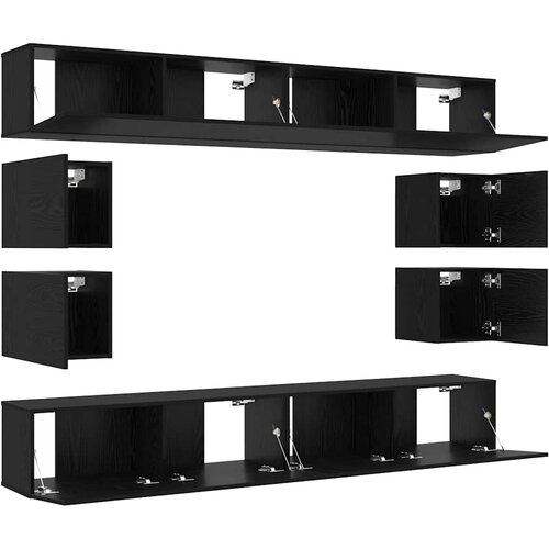  Set TV komoda Zidne 8 pcs Crni hrast Konstruirano drvo Slike